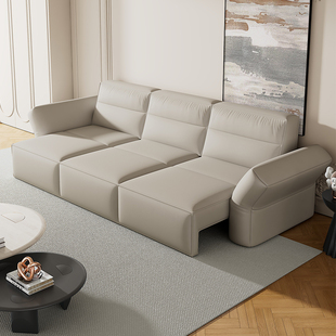 北欧轻奢客厅两用可伸缩真皮，功能小户型电动沙发，现代硅胶皮沙发床