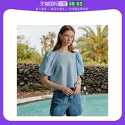 韩国直邮lookast蓝色袖子，泡泡袖雪纺衫，女式衬衫设计感显瘦夏日