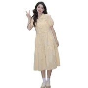 孕妇夏装连衣裙2023黄色夏季薄款小J清新法式时尚宽松衬衫长