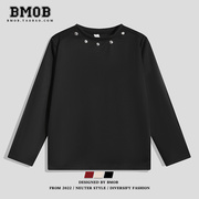 BMOB美式复古铆钉设计感卫衣长袖小众oversize高街潮垫肩打底t恤
