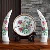 陶瓷摆件三件套景德镇象牙欧式花瓶客厅玄关博古架创意家居装饰品