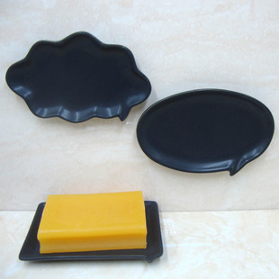 陶瓷香皂盒肥皂架洗衣皂托手工皂碟创意亚光黑色皂盘-微瑕瓷