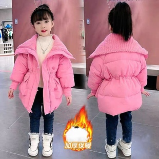 粉色女童棉服冬装2023洋气冬季加厚韩系加厚羽绒棉袄儿童棉衣