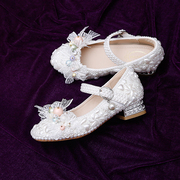 2023年儿童珍珠蕾丝舞蹈表演出礼仪女童鞋魔术贴腕带舒适四季单鞋