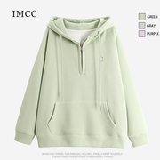 IMCC设计感小众C字母米妮绒加厚连帽卫衣女宽松保暖上衣外套ins