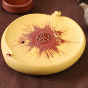 宜兴紫砂茶宠雕塑摆件名家纯手工寿桃心储水干泡盘壶承壶垫