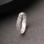 纯手工麻花编织纯银戒指情侣，对戒小众设计个性，简约女尾戒指环礼物