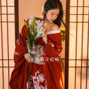 和服改良女日式中国风正装传统女装拍照浴衣日本神明少女红色樱花