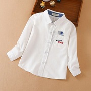 男童衬衫春秋装2023韩版中大童长袖，纯棉翻领时尚男孩白色衬衣