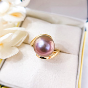 diy珍珠配件g18k黄金，珍珠戒指空托镶嵌指环，款配11-13mm正圆珠
