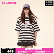 LALABOBO24夏季休闲可爱甜美软糖兔条纹短袖T恤女LBDB-WSDT36