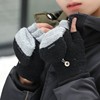 冬季驾驶员专用手套保暖加厚加绒毛线，半指露指翻盖学生骑行手套男