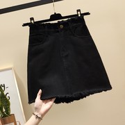 韩国高腰牛仔裙女夏季2023纯色半身裙大码百搭包臀A字短裙潮