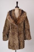 vintage古着冬季厚重保暖重工真皮草大毛领女装豹纹外套H266-1