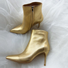 2023金色小羊皮女靴时尚性感欧美风尖头细跟单靴祼靴高跟鞋