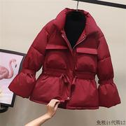 酒红色羽绒服棉服女冬季2023短款小个子加厚今年流行棉袄外套