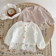 韩系女宝宝春秋装蕾丝拼接长袖，外套婴幼儿针织开衫新生儿毛线衣服