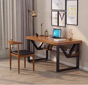 北欧实木办公桌铁艺电脑桌家用工作台松木长，条桌简约办公书桌书架