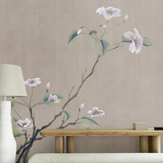 艺速 现代新中式客厅玄关壁纸沙发餐厅背景墙花卉植物壁画 浮生