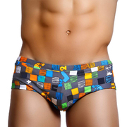 uxh大码潮男泳裤小平角，游泳装备涤纶弹性贴身面料，热带风印花设计