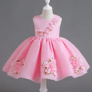 童礼服裙短款小童花朵演出服六一儿童节粉红色无袖公主裙夏季女公