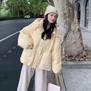 奶fufu黄色羽绒棉服，女冬季2023年韩系宽松中长款加厚棉衣棉袄