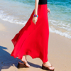 纱裙长裙夏红色(夏红色)雪纺，a字裙半身裙女中长款高腰适合胯大腿粗的裙子