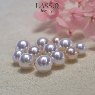 LASSQ对标akoya正圆极光天然白色彩色珍珠裸珠散珠白透粉定制diy