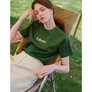 徐莫西 法式文艺复古风绿色字母短袖T恤女夏宽松打底衫上衣