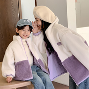 亲子装秋冬羊羔绒两面穿外套，韩版母女装冬装，加绒加厚棉服上衣