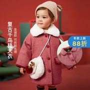 啊咪啦女童羊毛呢子，大衣冬款儿童加厚上衣宝宝圣诞节保暖格子外套