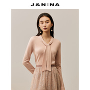 j&nina捷恩尼纳时尚，气质v领系带羊绒衫，女冬季百搭套头针织打底衫