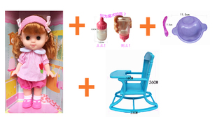 女童过家家玩具搪胶洋娃娃，带摇椅会眨眼软胶娃娃洗澡梳头套装