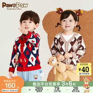 pawinpaw卡通小熊童装，春季男女宝宝开衫外套，菱形格满印