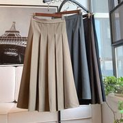 法式优雅半身裙女秋经典气质黑色西装质感百褶裙子垂感高腰中长裙