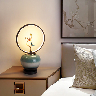 新中式台灯中国风陶瓷，卧室床头灯现代简约书房，灯创意仿古禅意灯具
