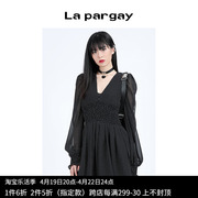 Lapargay纳帕佳2023女装裙子个性甜美时尚薄款V领波点连衣裙