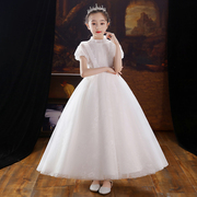 儿童礼服公主裙女童生日白色，小花童婚纱，主持人钢琴演出服演奏夏季