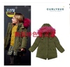 curlysue韩国可爱秀童装冬季女童军，绿色连帽中长款加厚羽绒服外套