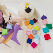 糖果色儿童袜子彩色男女童中筒袜纯色宝宝潮棉堆堆袜