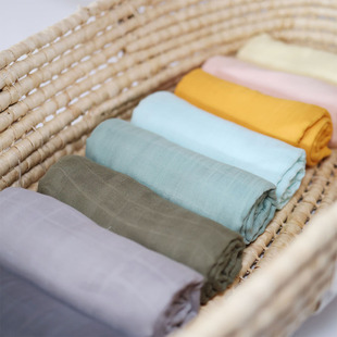 纯色muslin纱布被竹纤维加，纯棉薄款婴儿，小宝宝包被浴巾柔软细腻夏