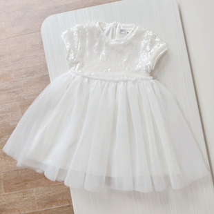 1-10岁出口法国童装夏季闪片拼接白色纱裙，背心裙礼服纯洁小天使