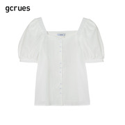 gcrues温柔系上衣甜美夏季法式泡泡袖白衬衫女短袖方领洋气