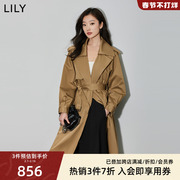 lily2024春女装英伦风复古时尚，腰带宽松垂感干练卡其风衣外套