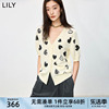 LILY2024夏女装趣味设计感爱心印花复古短袖修身针织开衫外套