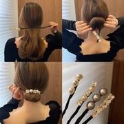 韩版懒人花朵盘发器超仙扎丸子头，简约复古珍珠编发造型工具发饰女