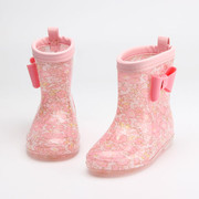 日系卡通粉色蝴蝶结可爱儿童雨鞋，雨靴女女童，公主幼儿园水鞋防滑