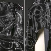 黑色超波水纹皮革 硬挺肌理渐变反光 夹克风衣包袋服装设计师面料