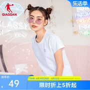 中国乔丹短袖T恤女2024夏季圆领休闲上衣女士运动短t宽松棉t