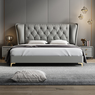 意式轻奢真皮床双人床1.8米主卧床现代简约婚床软包床2.2米高端床